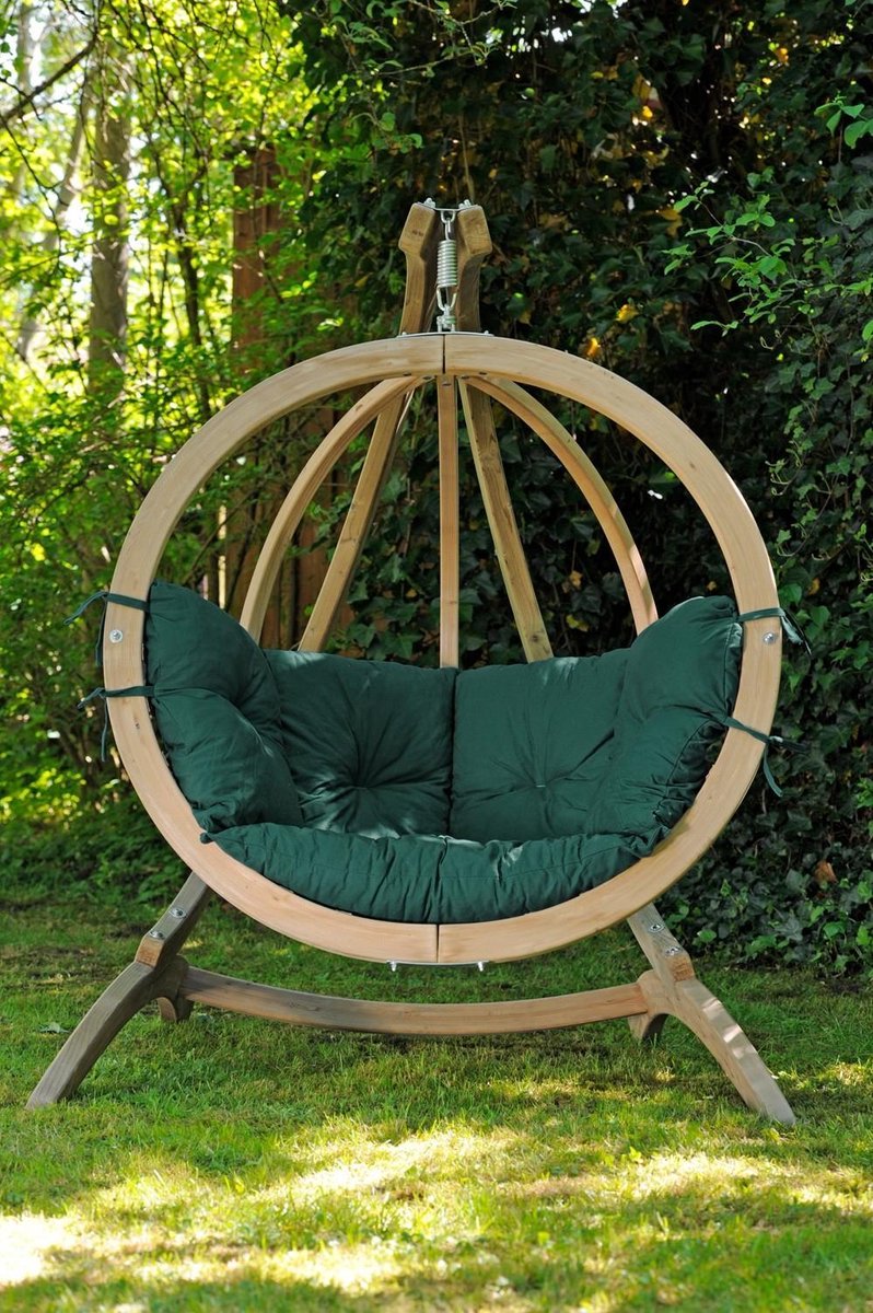 Amazonas Globo Chair Hangstoel - Weerbestendige Groene kussens + Luxe Houten Standaard (8719323470026)