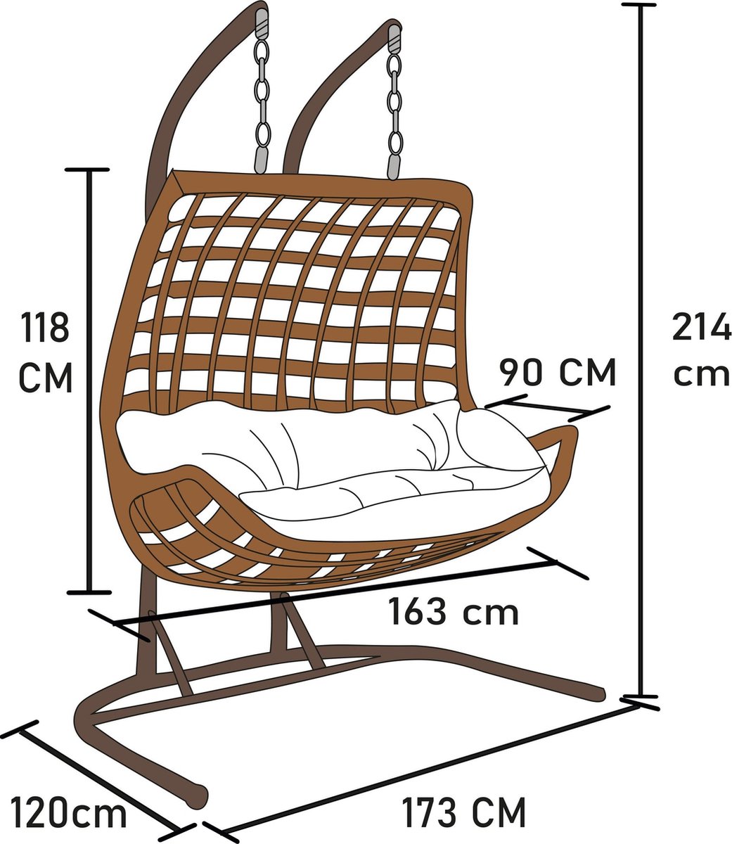 Capri Swing Kemer Rotan Tuinschommel Hangstoel Veranda Schommel 2 persoons Bruin-Cappuccino (0732471775469)