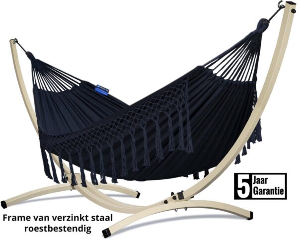 Hangmat met standaard - 2 persoons - VERZINKT METALEN frame tot 220 kg -WEERBESTENDIG- Grande Premium (8720512300406)