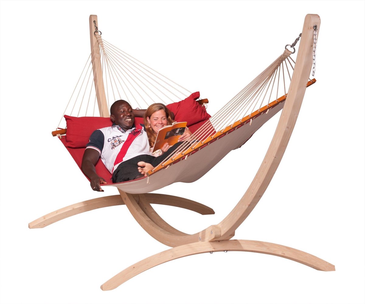 Hangmatset: Kingsize hangmat met spreidstok ALABAMA red pepper + Standaard voor Familie en Kingsize hangmatten CANOA (4025122922159)