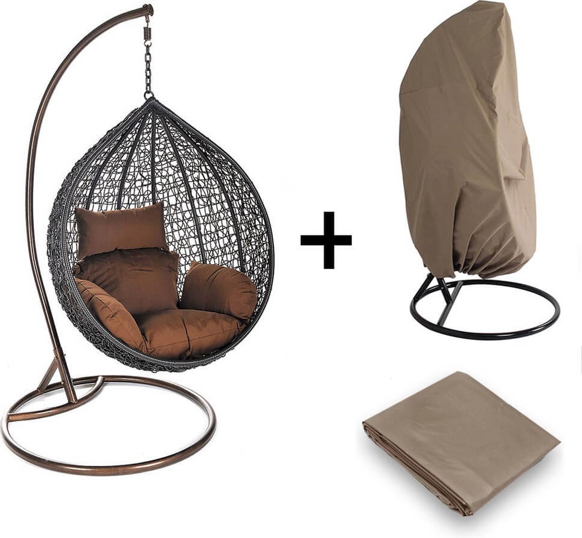 Hangstoel Polyrattan CIELO - Met regenhoes + kussens (4058166012739)