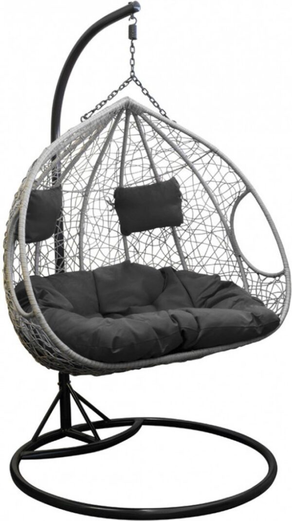 Lucy's Living Luxe Hangstoel COCON XL - ø120 x H 200 cm - hangstoel voor binnen - buiten - handstoel met standaard - 2 persoons - egg - kussen - tuinset - tuinmeubelen (8720603535601)