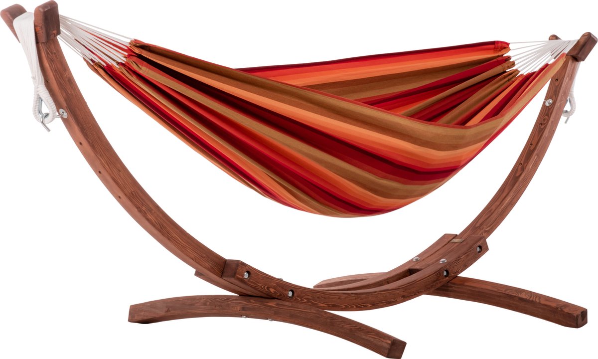 Vivere Double Sunbrella Hangmat met Solid Pine standaard (250 CM) - Sunset (0713799003618)