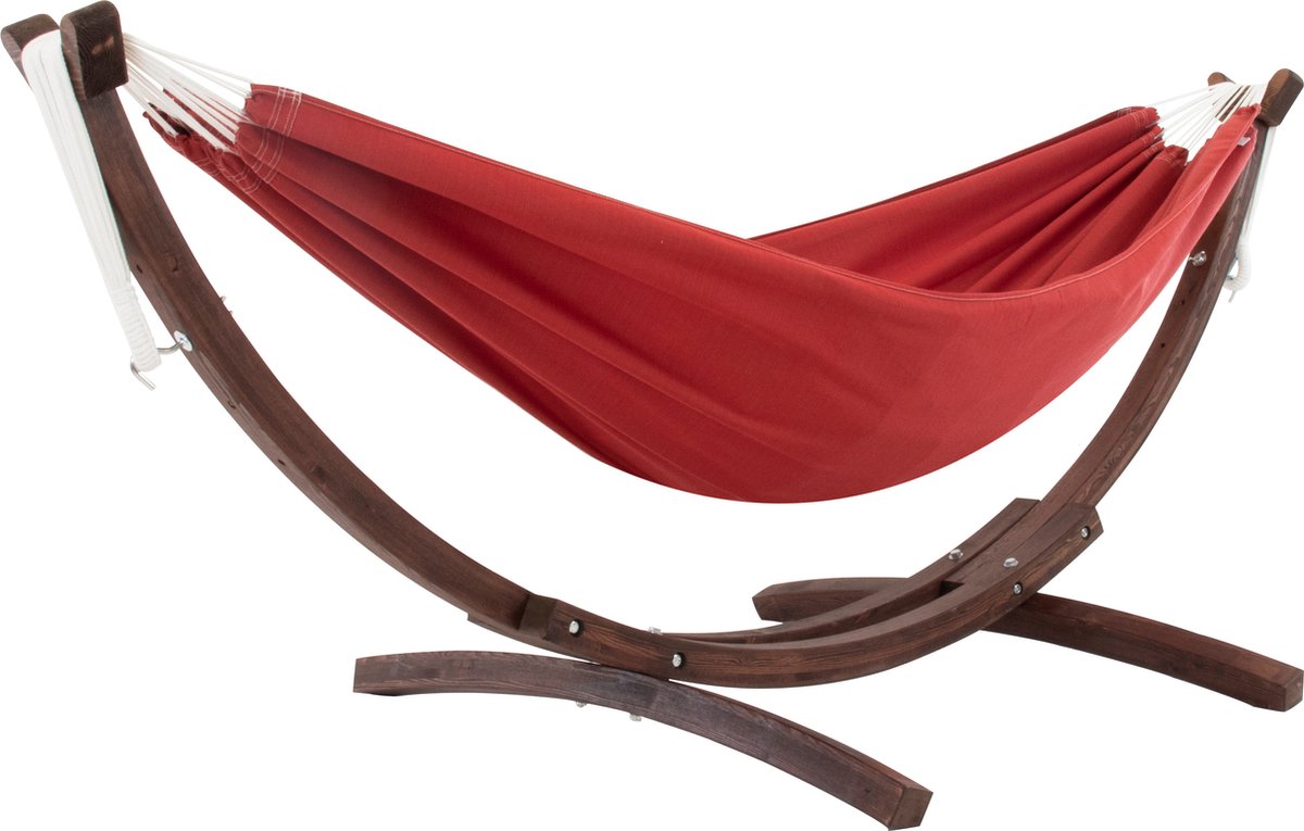 Vivere Double Sunbrelle Hangmat met Solid Pine standaard (250 CM) - Crimson (0713799004509)