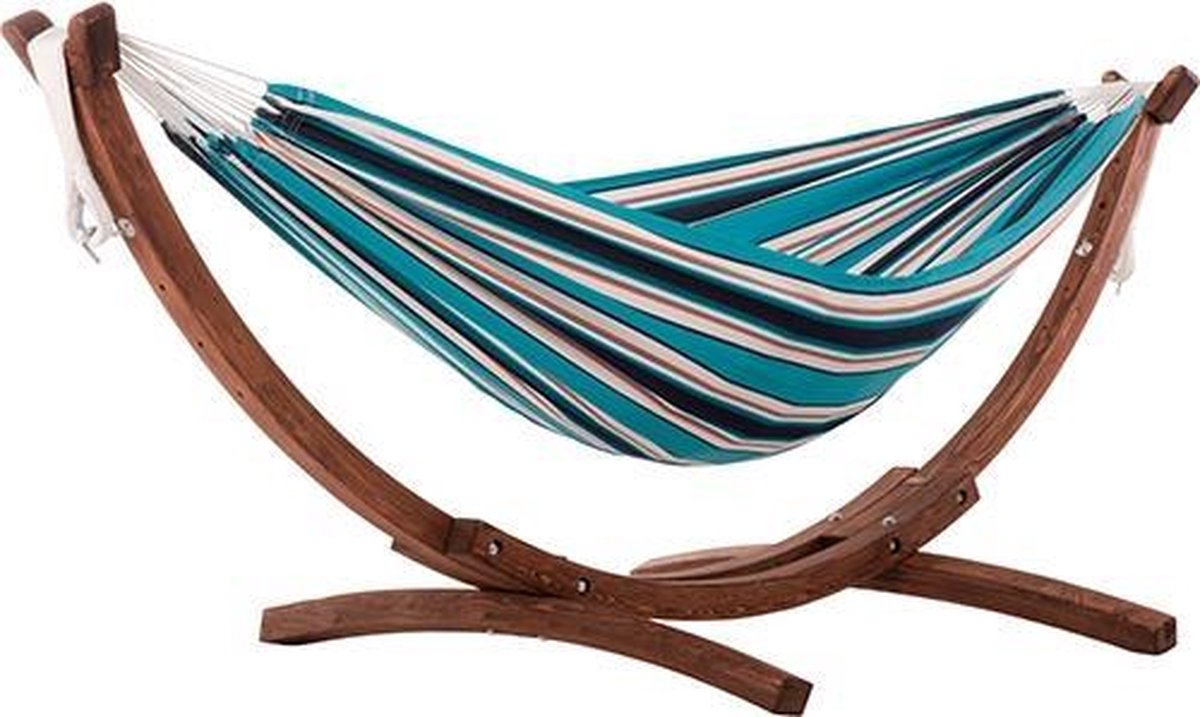 Vivere Sunbrella - Hangmat Dubbel met Massief Houten Standaard - Surfside (7137990036184)