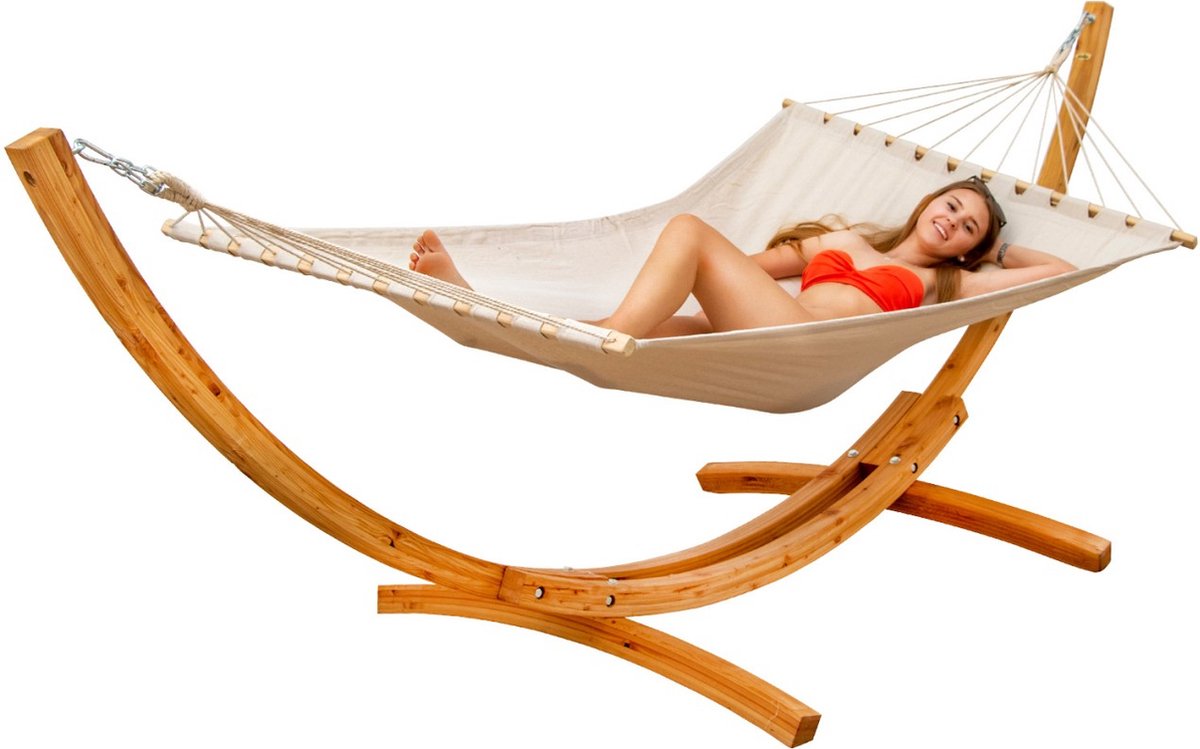 XXL Hangmat met houten Frame Hangmatstandaard Tuin Hammock voor twee Personen (4057216042207)