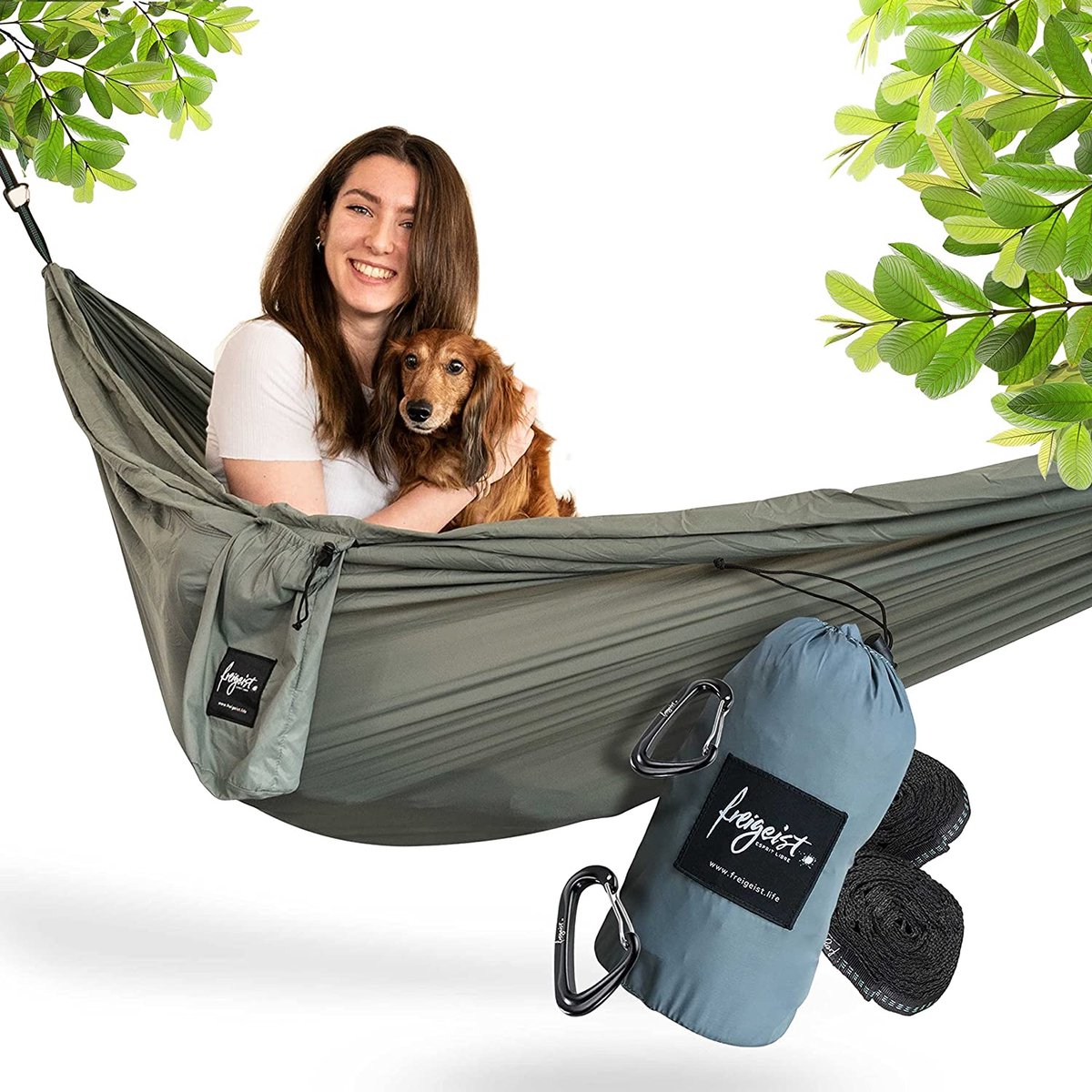 Outdoor hangmat voor 2 personen met bevestigingsset, ultralichte parachutezijde met extra hoge trekkracht tot 300 kg, camping hangmat outdoor, premium rijsthangmat (6096123628676)