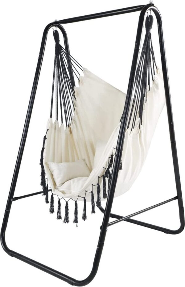 Hangschommel - Hangstoel - Hangmat - Hangstoel met frame 3 kussens, tot 100 kg, voor binnen en buiten, voor in de tuin (8720964232362)