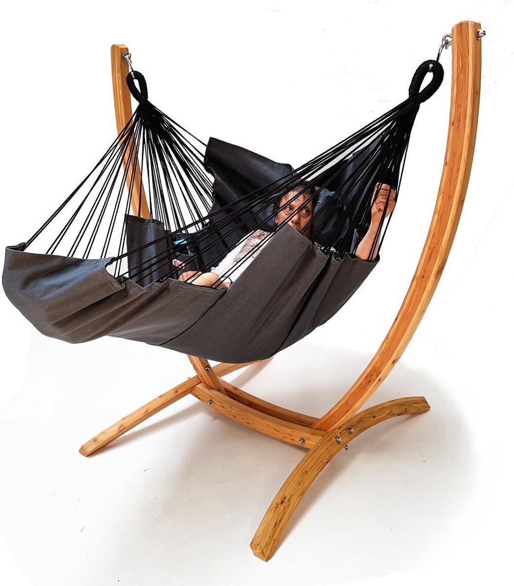 HANGSTOEL LOUNGER JEANS ANTRACHIET DELUXE MET HOUTEN HANGSTOEL STANDAARD ARC LARIKS (8717202773657)