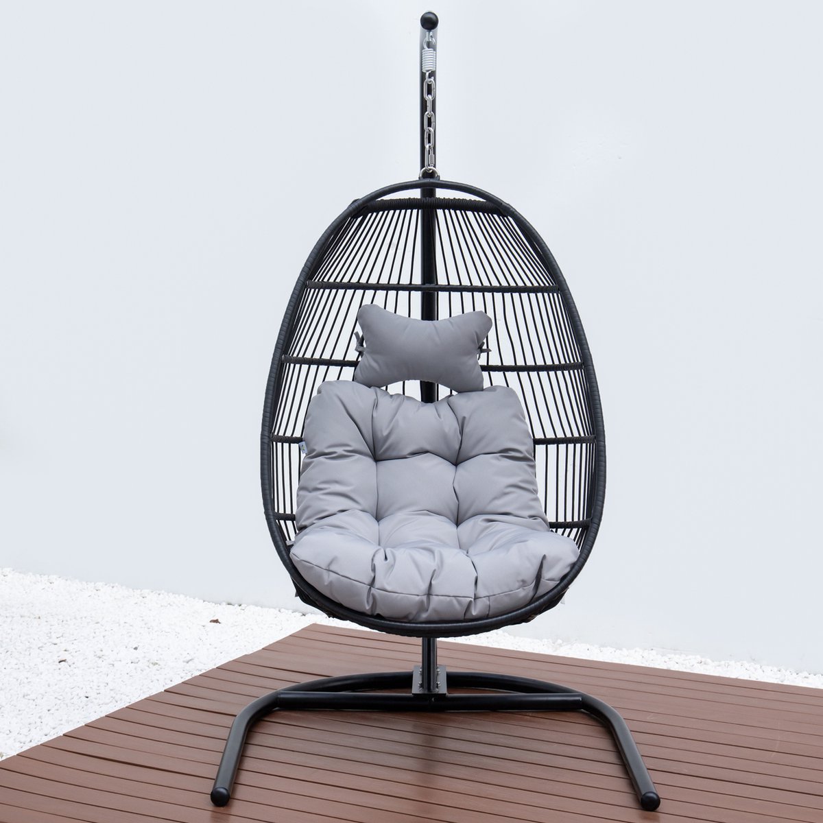 Ogarden Hangstoel Norway - Grijs kussen - Zwart Open Frame - Egg Chair - Vouwbare hangstoel (8720938739071)