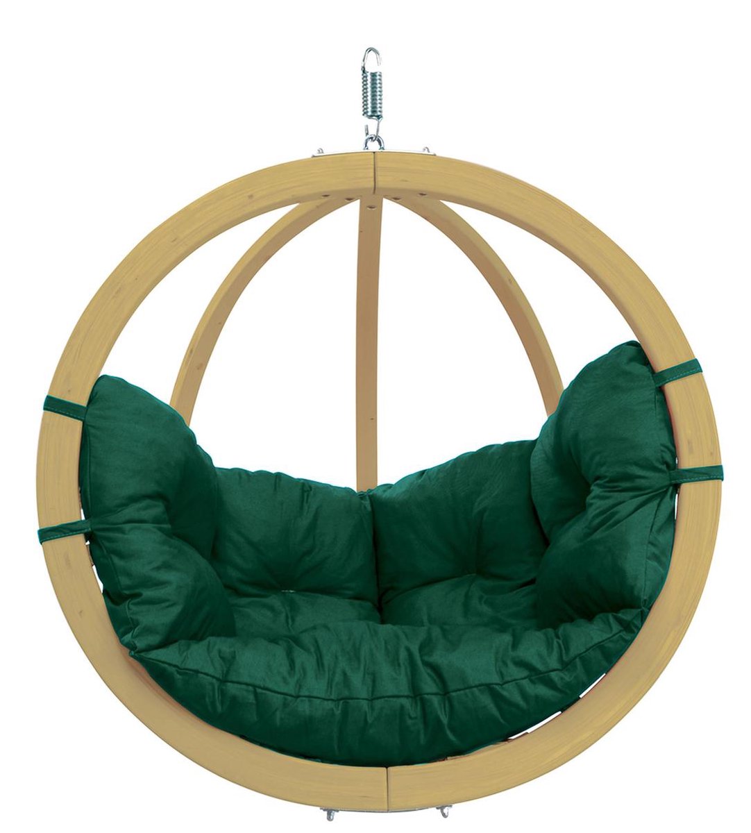 Amazonas Globo Chair Hangstoel - 1 Persoons - Hout - Weerbestendige Groene Kussens (4030454004725)