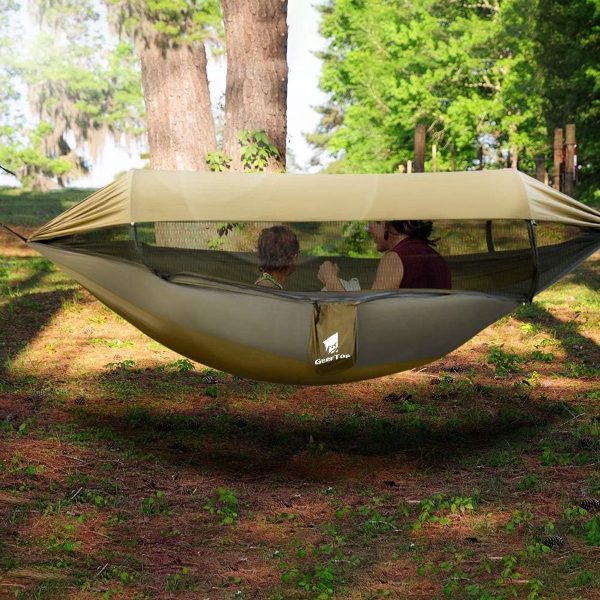 Update 3-in-1 Outdoor Hangmat met Muggennet en Zonnescherm, Ultralichte Camping Hangmat met een Draagvermogen van 200 kg voor Buiten, Kamperen, Wandelen (8998339393967)