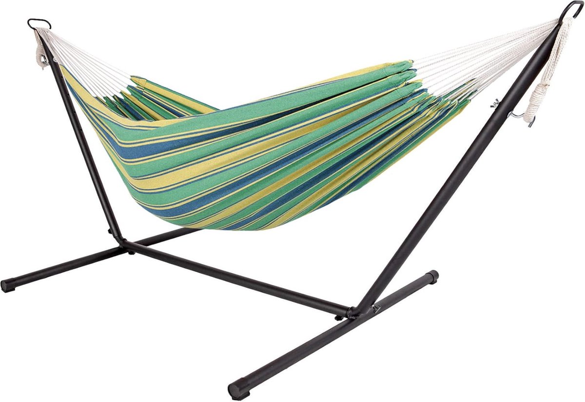 Outdoor dubbele hangmat met frame - 285x120x110 cm - staafhangmat voor 2 personen - tot 150 kg belastbaar (Jungle Stripe) (4260625747704)