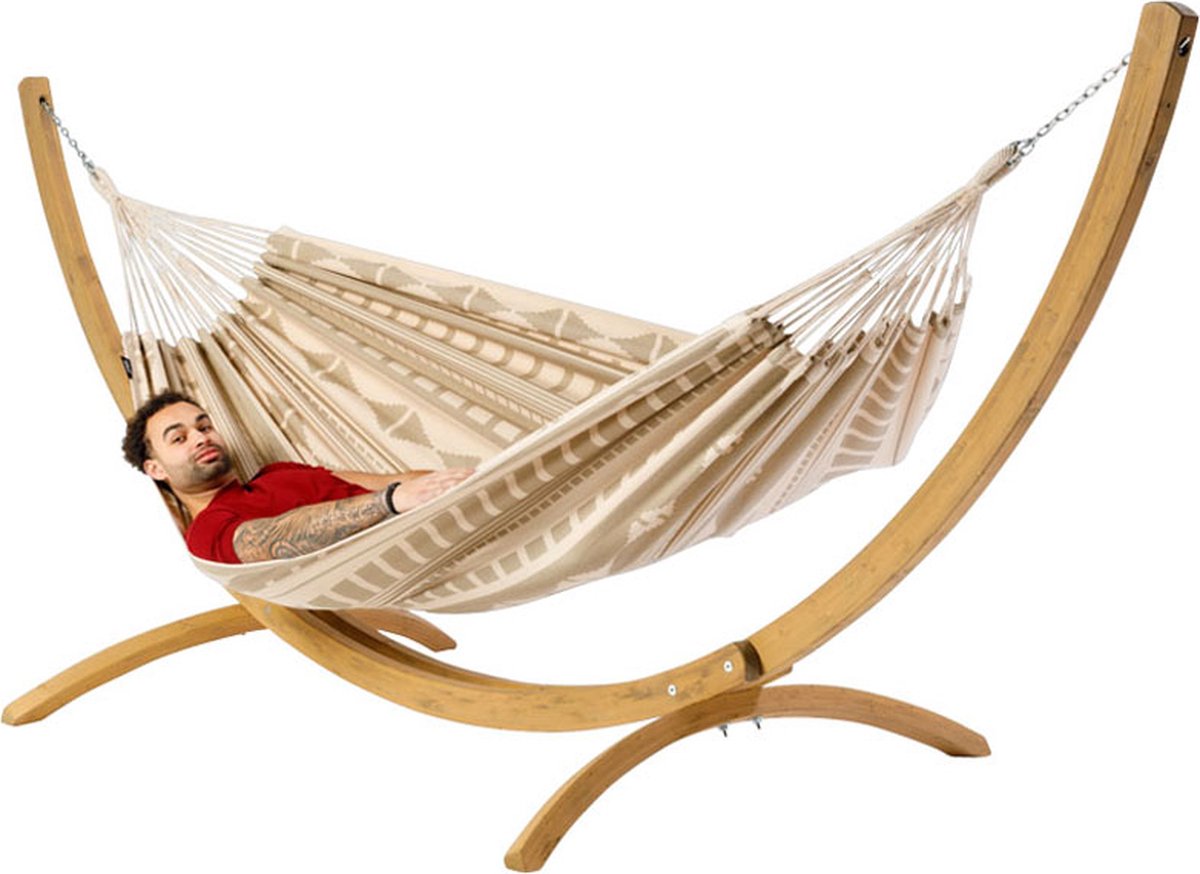 Hangmat Ibiza Beach met houten standaard300 - 300 x 140 cm - Luilak (8721139920268)