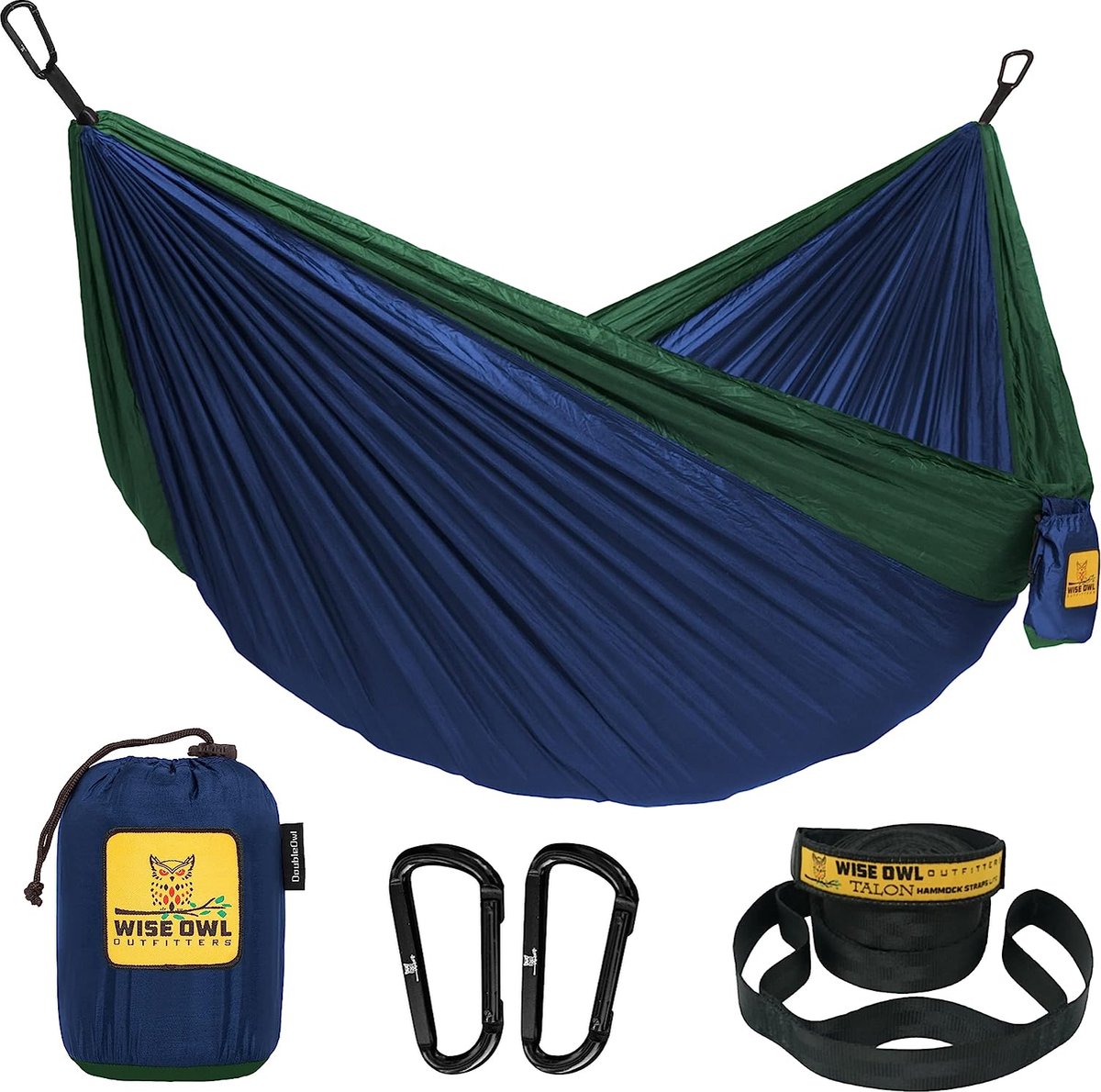 Outfitters Hangmat - outdoor hangmat voor 1 persoon - ultralichte rijsthangmat - belastbaar tot 180 kg - kampeeraccessoires - incl. ophanging en karabijnhaak (marineblauw en bosgroen) (0638932866977)