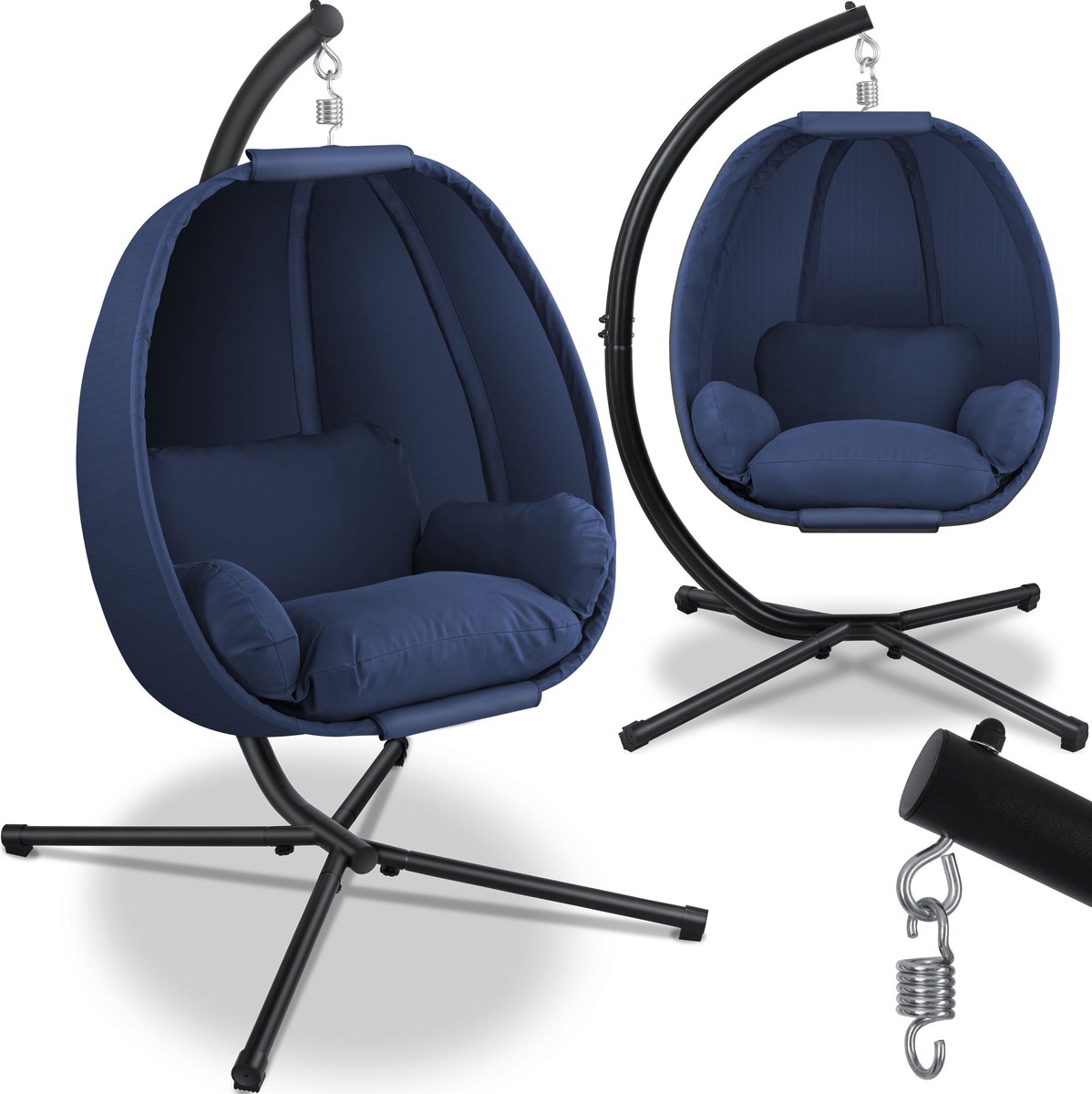 KESSER® Luxe Hangstoel met Standaard en Kussen voor Binnen en Buiten tot 150 kg Draagvermogen - Blauw (4260729116741)