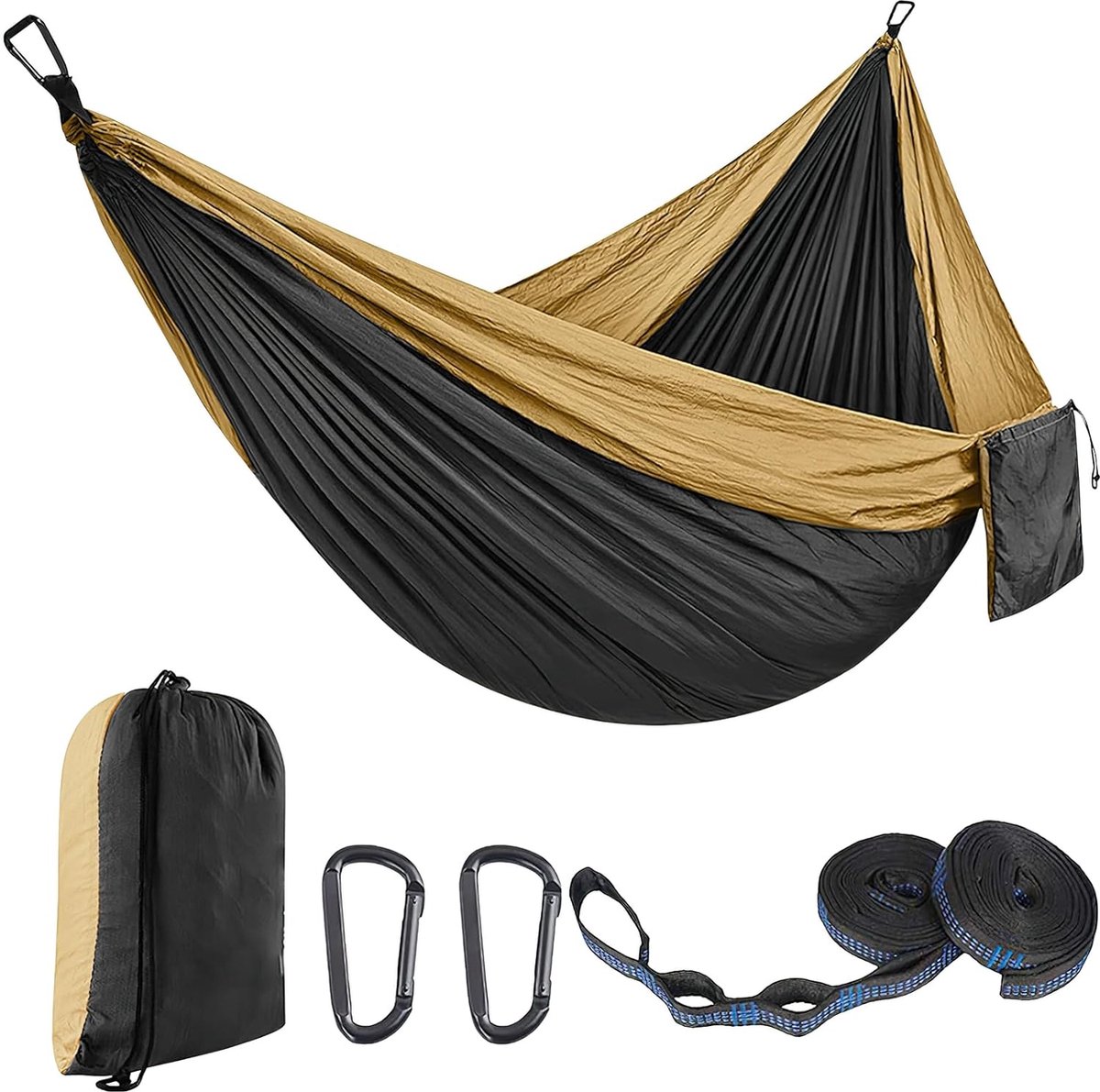 Outdoor campinghangmatten Dubbele hangmat 300 x 200 cm, ultralichte reishangmat met een capaciteit tot 300 kg, hangmat gemaakt van 210T Parachute Nylon voor tuin (HT3M) (4800437104311)