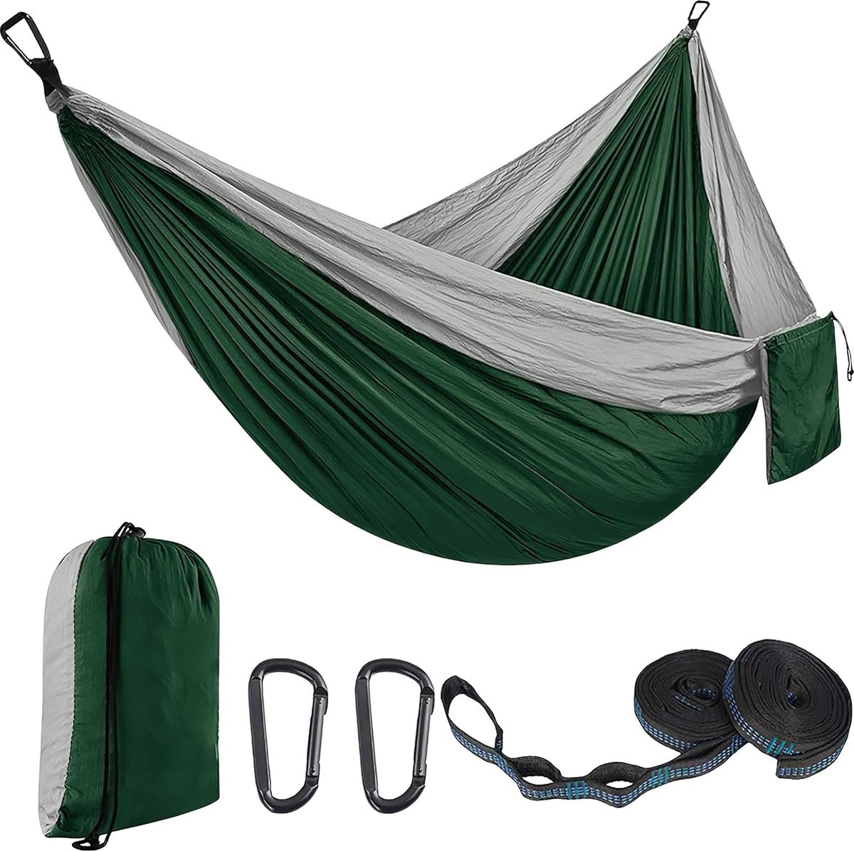 Outdoor hangmat camping hangmatten reishangmat 270 x 140 cm, ultralichte draagbare hangmat met een capaciteit van maximaal 300 kg, 210T parachute-nylon voor tuin (4803357441467)