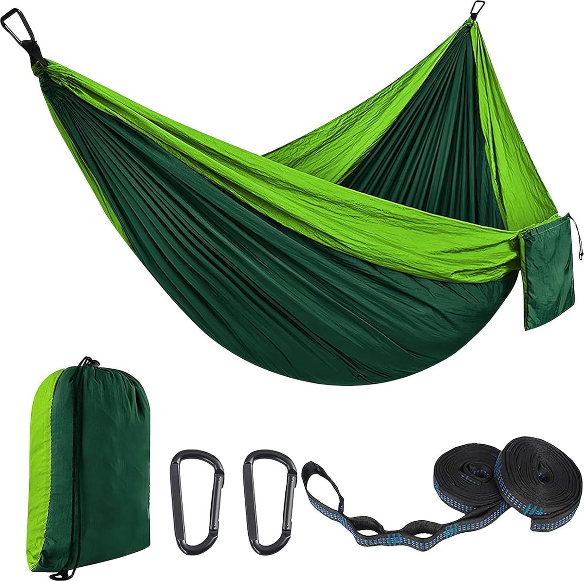 Outdoor hangmat, campinghangmat, reishangmat, 270 x 140 cm, ultralichte draagbare hangmat met een capaciteit tot 300 kg, 210T parachute-nylon voor de tuin (SLL2.7M) (4803357377698)