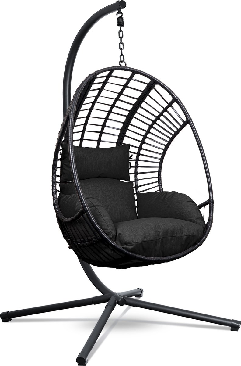 Swoods XXL Egg Hangstoel - Hangstoel met standaard - Egg Chair - tot 150kg - Inclusief Beschermhoes - Zwart (8720256511410)