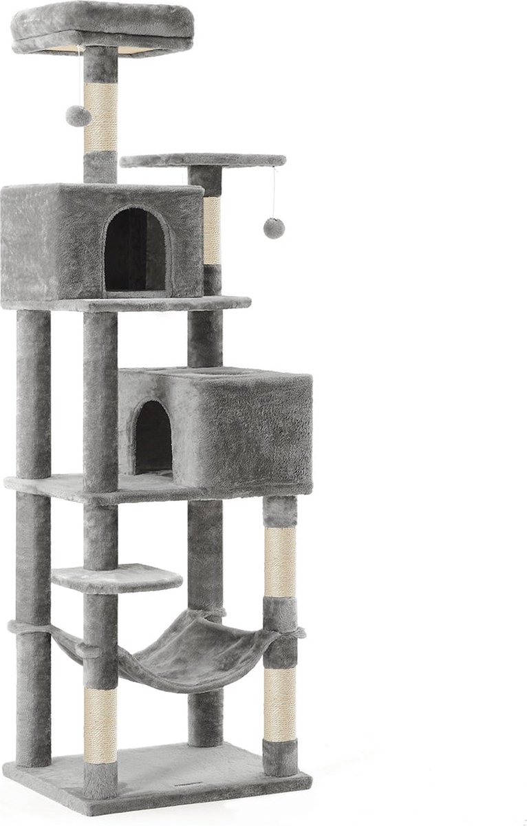 Rootz Kattenkrabpaal - Kitty Boom - Kattentoren - Pluche oppervlak - Observatieplatforms - Gezellige Grot - Ligstoel - Stevige hangmat - Sisalpalen - Trap - Grijs Blauw - Spaanplaat - 49cm x 49cm x 135cm (6097641832897)