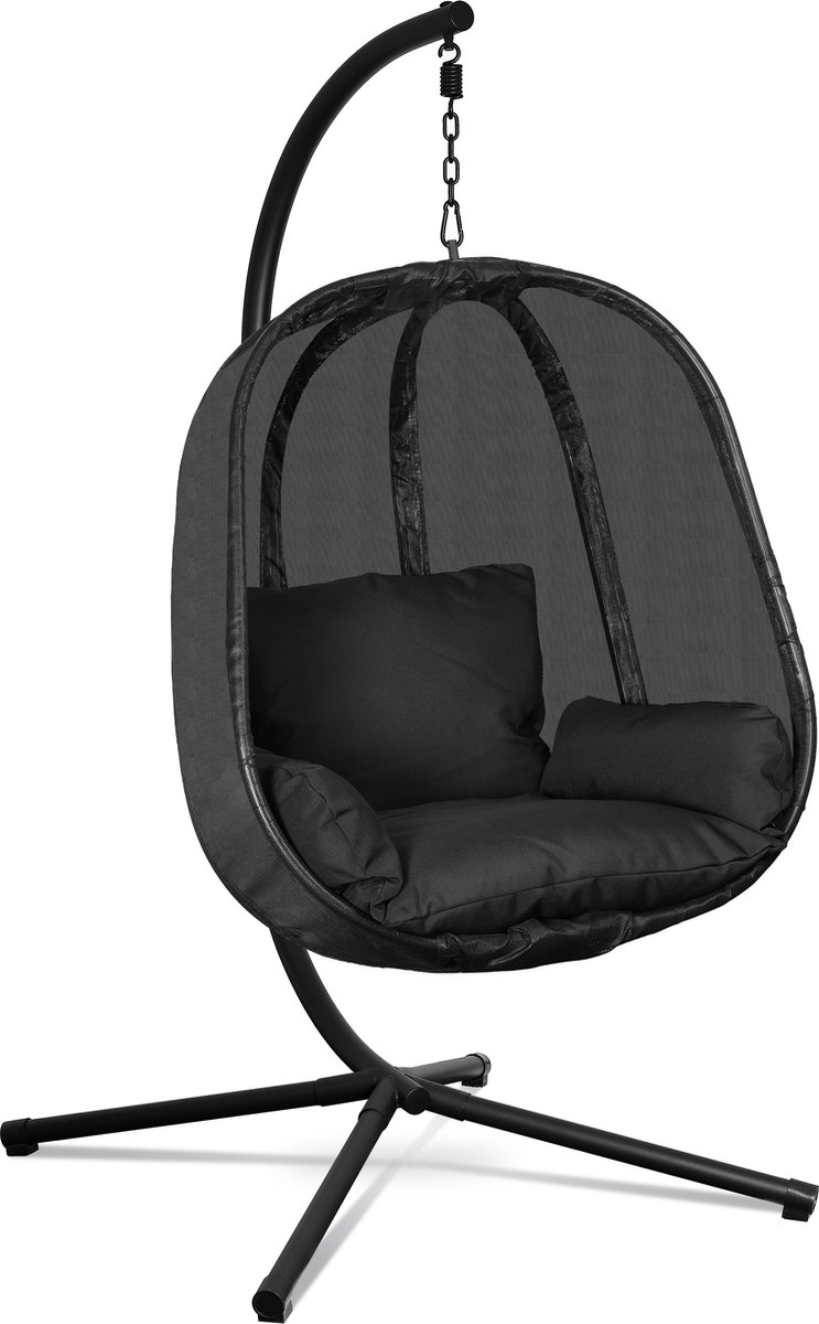 Swoods Luxe Hangstoel - Hangstoel met standaard - Egg Chair - tot 150kg - Zwart (8720256511458)