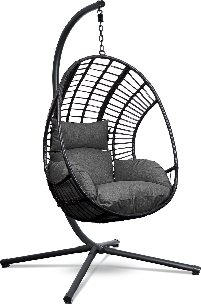 Swoods XXL Egg Hangstoel - Hangstoel met standaard - Egg Chair - tot 150kg - Inclusief Beschermhoes - Donkergrijs (8720256511717)