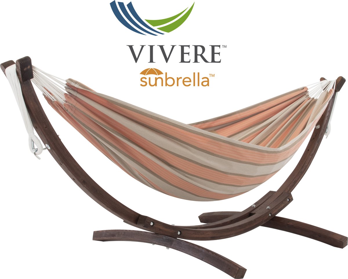 Vivere Double Sunbrella Hangmat met Massief Houten Standaard - Cameo (0713799004493)