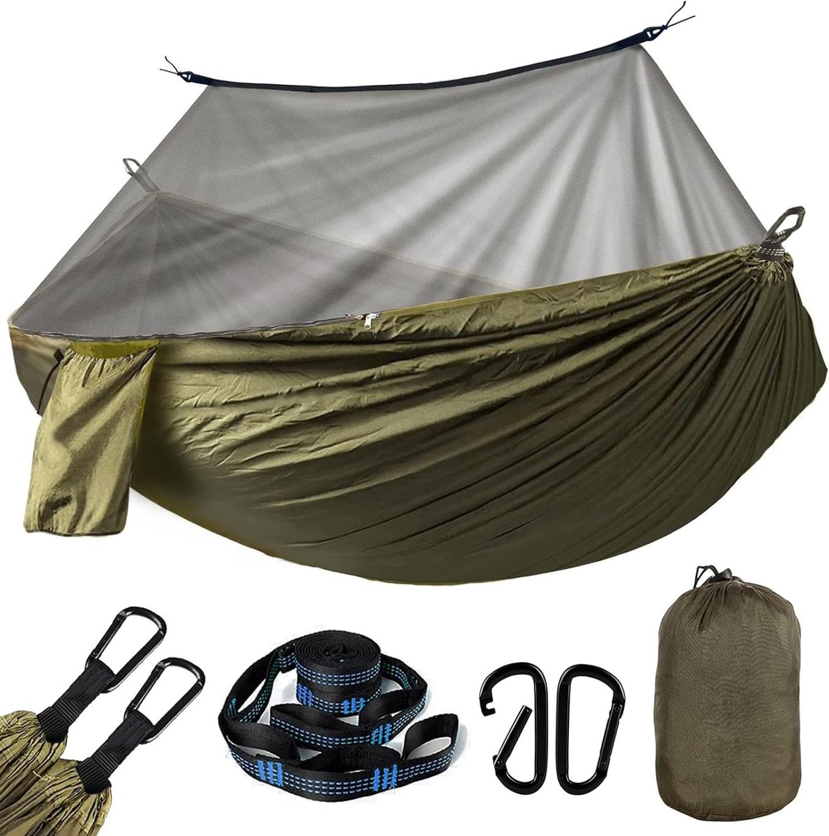 Buiten hangmat met muggennet - camping hangmat met 300 kg draagvermogen - draagbare tuinhangmat - campinghangmat regenbestendig - tent camping opvouwbaar licht - 275 × 140 cm (8785300392414)