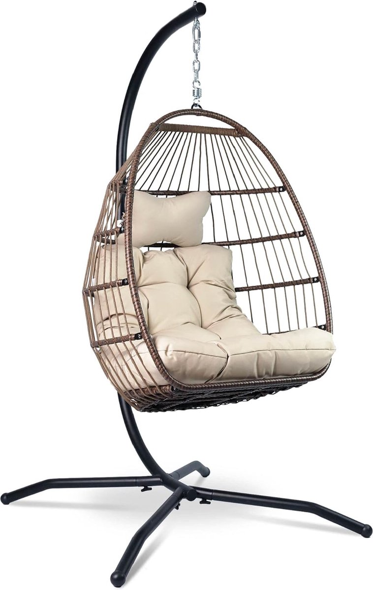 Comfortabele hangmand stoel om te ontspannen - Unieke hangstoel voor binnen en buiten - Boho ei-schommel voor terras kinderkamer leeshoek - 150 kg draagvermogen grijs (6151002894839)