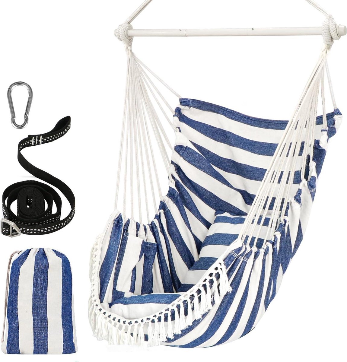 Hangstoel Cocoon Opknoping Swing Max 500LB 2 Kussens Inbegrepen - Stalen Spreider Bar met Anti-Slip Groeven - Draagbare Hangstoel Zijzak - Grote Macrame Boheemse Stoel Indoor Outdoor hangstoel cocoon (6150832735749)