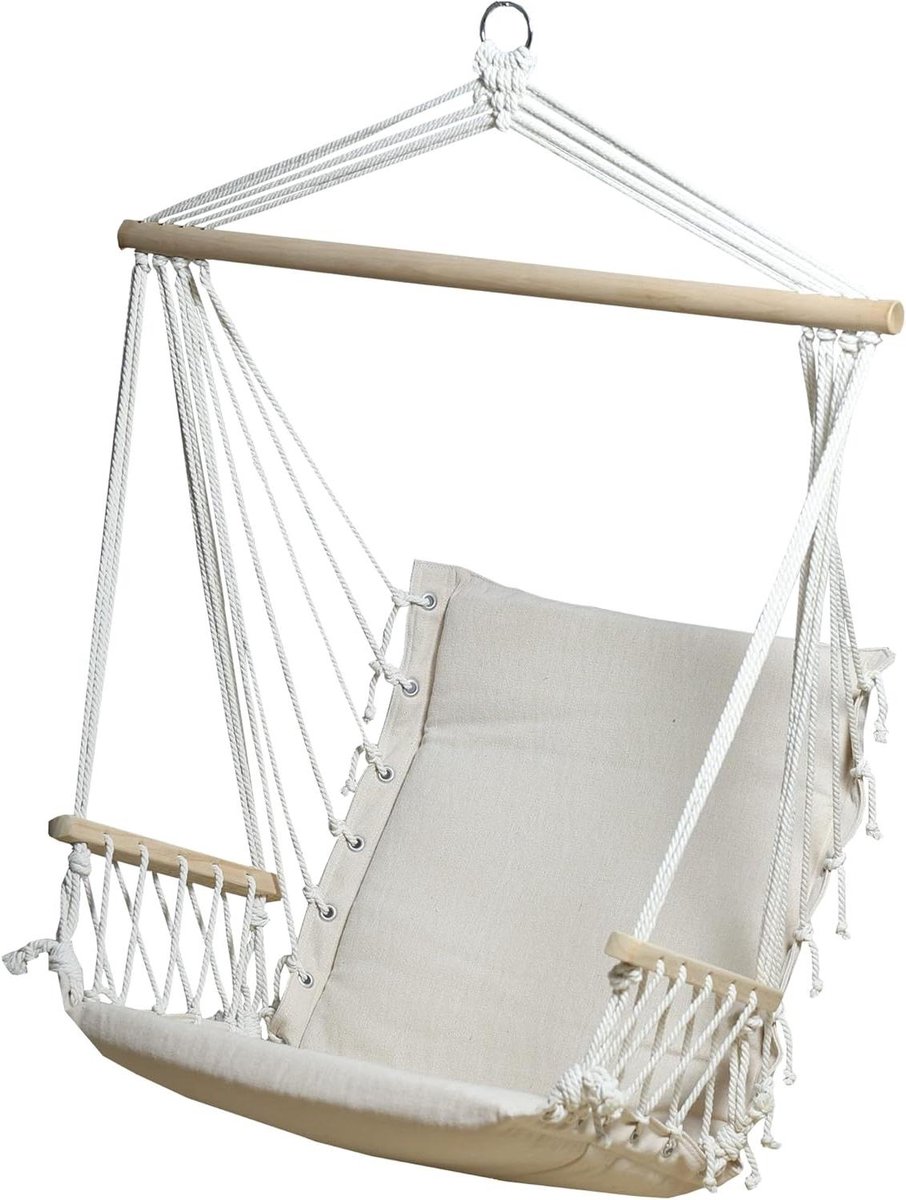 Hangstoel cocoon Braziliaanse stoel met armleuningen 100 x 50 cm hangmat - hangschommel - hangstoel - glad beige hangstoel cocoon (6150832755792)