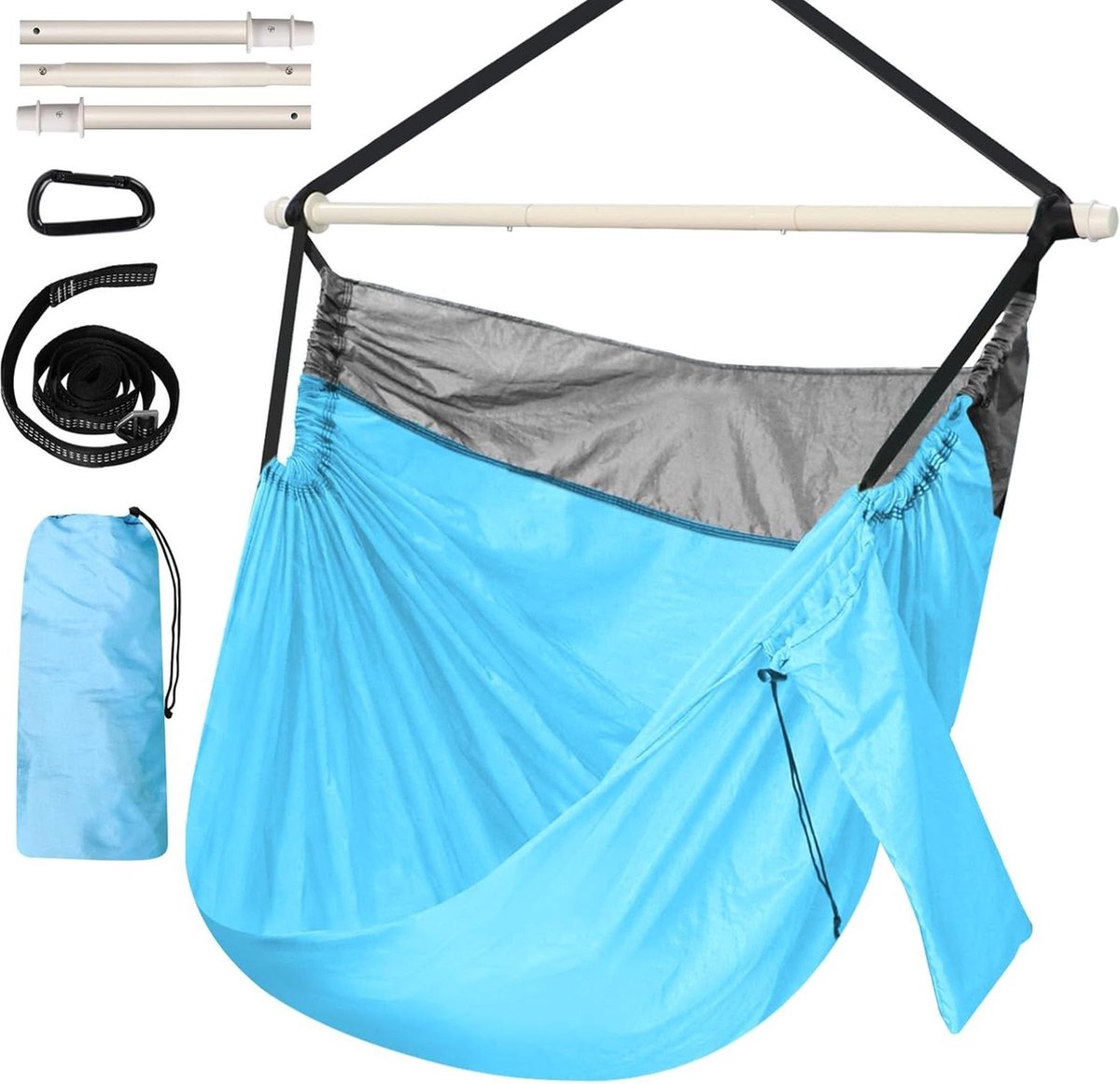 Hangstoel cocoon Draagbare Nylon Parachute Hangstoel met Grote Swing - Max 550 Lbs - Opvouwbare Metalen Spreader Bar - Sterke Webbing en Karabijnhaak - Outdoor Indoor Camping hangstoel cocoon (6150832742730)