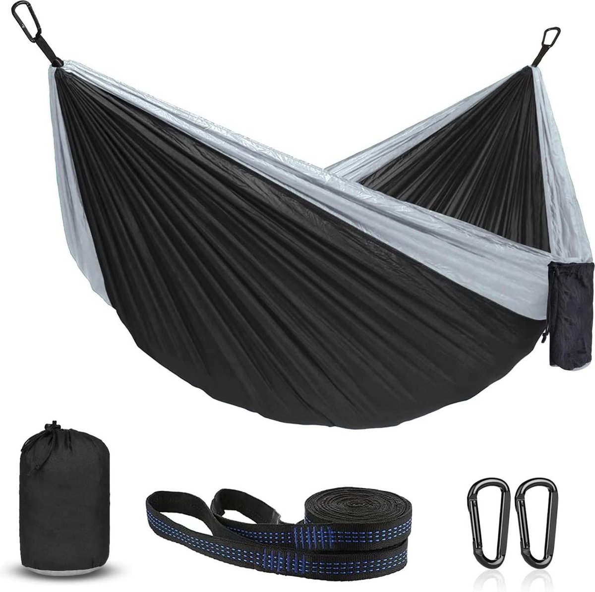 Hangstoel cocoon Kamperen Hangmat Draagbare Parachute Hangmatten voor Outdoor Wandelen Reizen Backpacken 210D Nylon Hangmat Schommel voor Tuin Picknick Wandelen Zwart-Grijs hangstoel cocoon (6150832772744)