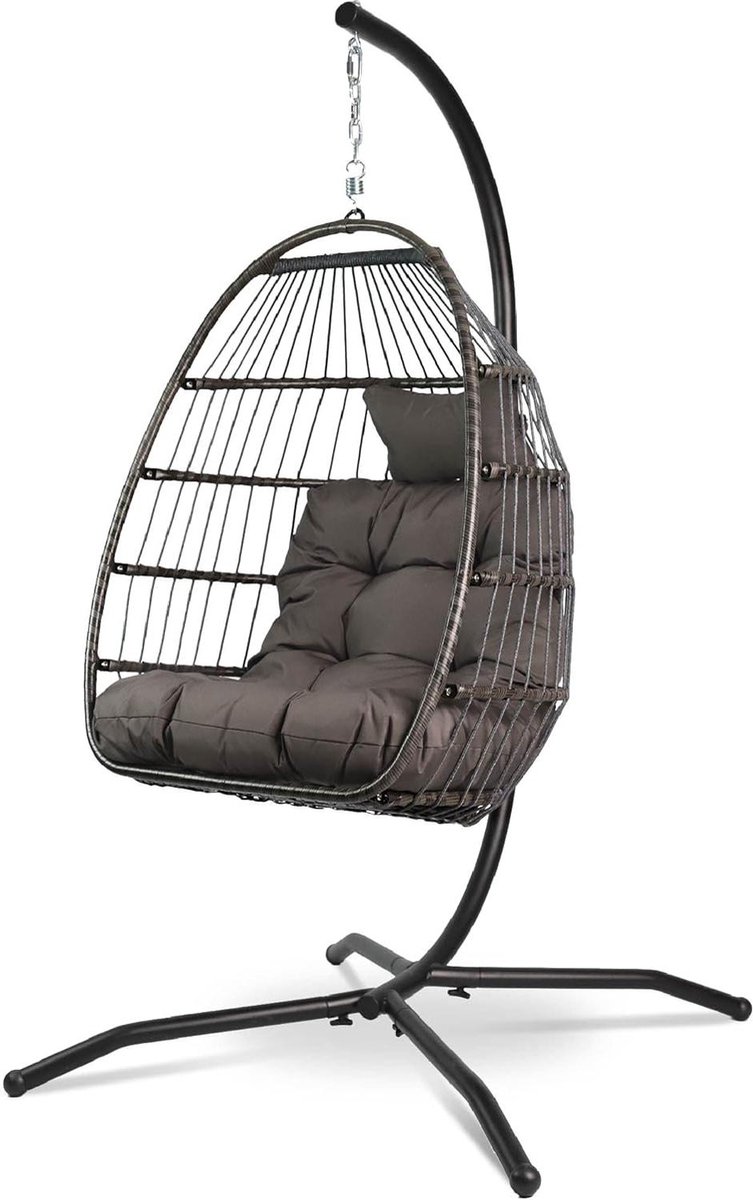 Hangstoel cocoon comfortabel met frame- comfortabele hangmand- unieke Boho ei-schommel- voor binnen en buiten- terras kinderkamer leeshoek- grijs- 150 kg draagvermogen hangstoel cocoon (6150832735794)