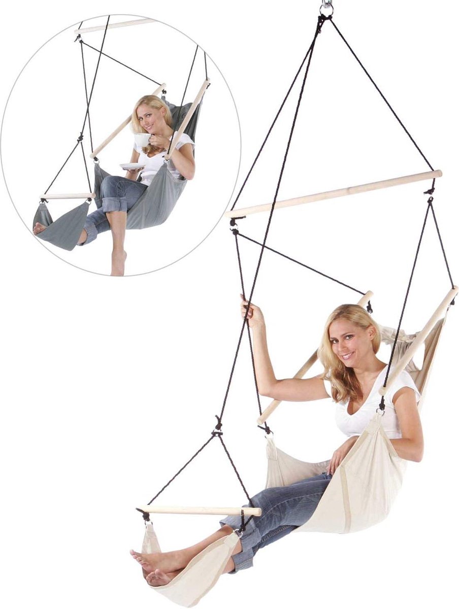 Hangstoel cocoon met voetensteun Armstoel voor binnen en buiten - Beige hangstoel cocoon (6150832757765)