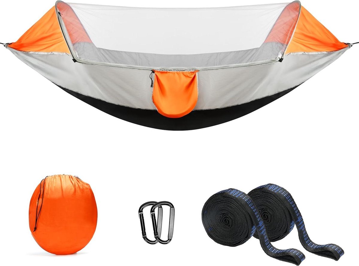 Kampeer Hangmat met Muskieten Net - Enkele Parachute Nijlon Hangmat - Boom Straps & Karabijnhaken - Lichtgewicht Reis Hangmat voor Backpacken Kamperen Hiken (8785300393954)