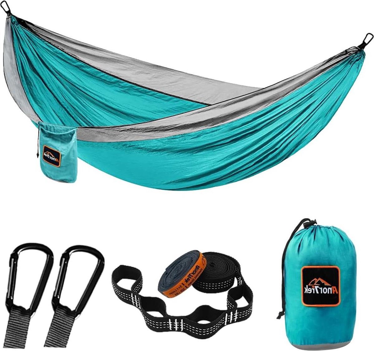 Lichtgewicht draagbare enkele en dubbele hangmat met boomriemen - 10 ft/18 + 1 lussen - parachute hangmat voor camping wandelen - oranje en grijs dubbel 78 inch x 118 inch L (8785300392636)