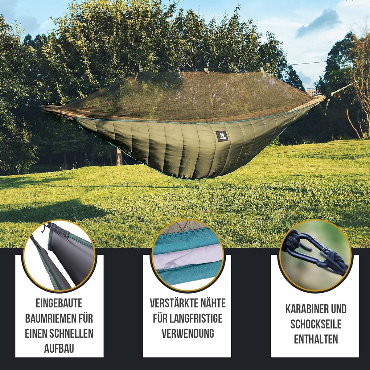 Night Protector Hangmat Underquilt - Isomatten Onderdeken voor Hangmatten - Warmtebescherming - Ultralicht - Outdoor Wandelen - Camping - 280 x 120 cm - Legergroen (8785302371295)