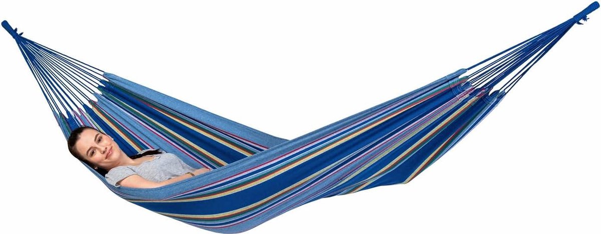 Ocean hangmat 200x100cm tot 120kg - Weerbestendig - UV-bestendig - blauw gestreept (8785302372650)