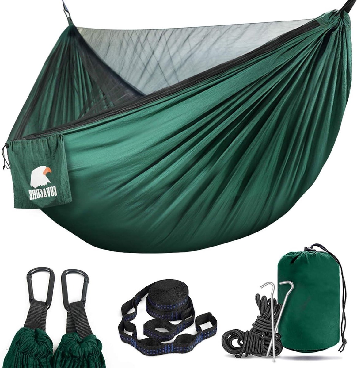 Outdoor Hangmat met Muskietennet Ultralight Ademend Sneldrogend - Camping Hangmat voor Trekking en Reizen - 350 KG capaciteit - Groen (8785302370410)