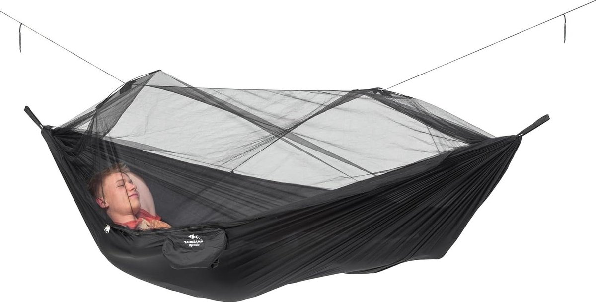 Ultra-Light Hangmat Mug Traveller Extreme 500 g 275 cm x 140 cm - Verpakkingsmaat 245 x 85 cm - Draagvermogen tot 200 kg - Zwart (8785302371325)