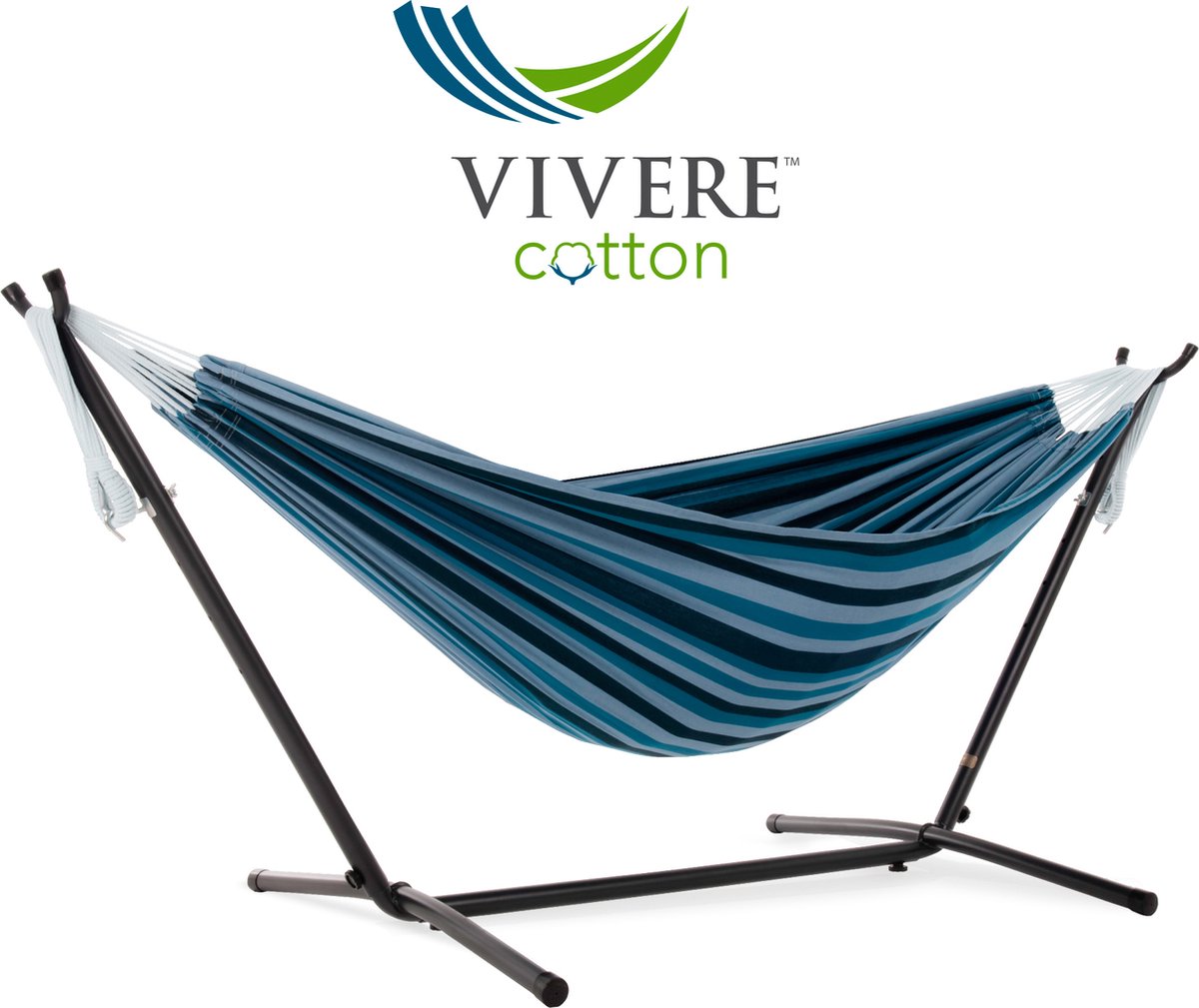 Vivere Dubbele Hangmat met Standaard - Blue Lagoon (0713799003700)