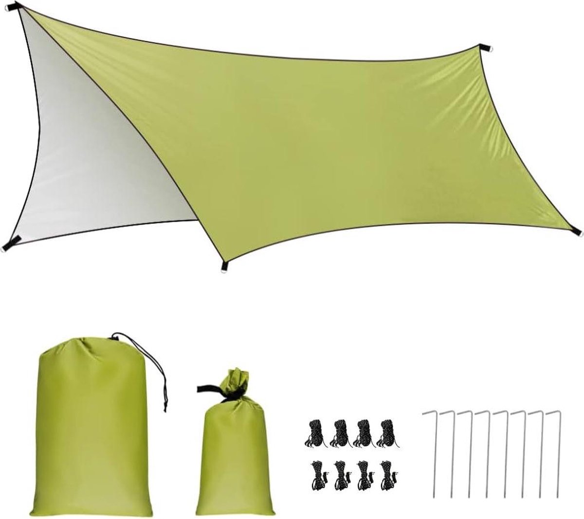 Waterdicht Tentzeil Draagbare Campingonderlegger | Stormlijnen en Tentharingen | Voor Tent, Picknick, Wandelingen, Hangmat | Blauw Groen Donkergroen | 3X3M/3X4.5M (8785301186364)