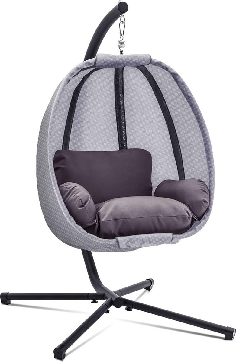 Egg Hangstoel - Hangstoel met Standaard - Chair voor Binnen en Buiten - Grijs (6150732745770)