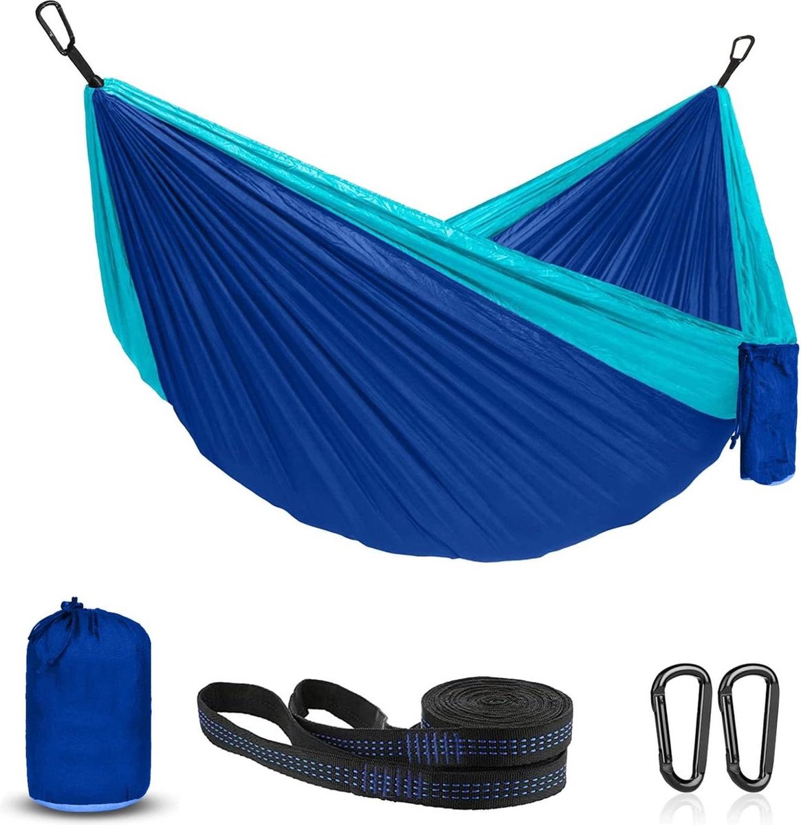 Hangmat voor Kamperen en Outdoor Activiteiten - Draagbare Parachute Hangmat voor Wandelen en Backpacken - 210D Nylon Hangmat Schommel voor Tuin Picknick - Blauw en Hemelsblauw hangmat 2 person (6152809655616)