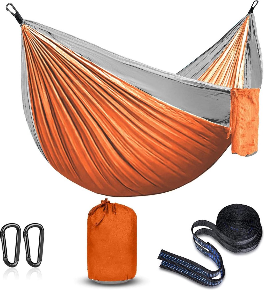 Kamperen Hangmat Draagbare Parachute Hangmatten voor Outdoor Wandelen Reizen Backpacken - Ultralicht Nylon Hangmat Schommel voor Tuin Gazon Picknick - Oranje Grijs hangmat (9503315253662)