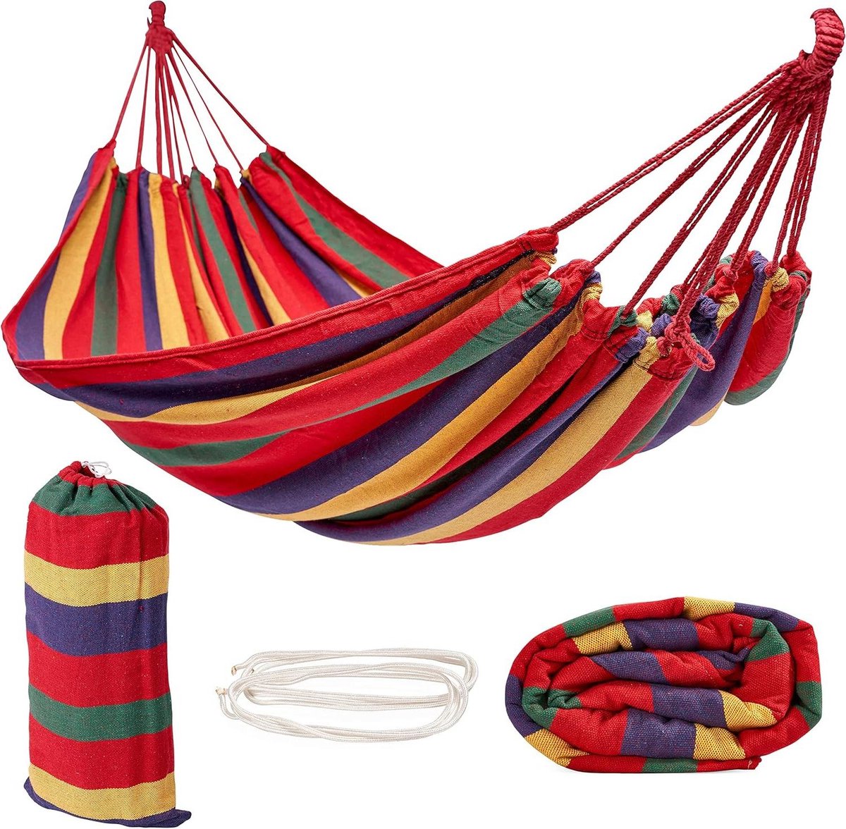 Katoenen Hangmat 270x150cm Draagbaar met Draagtas - Stevig Sterk Gemakkelijk op te Zetten - Tuin Strand Camping Wandelen hangmat 2 person (6152809629600)