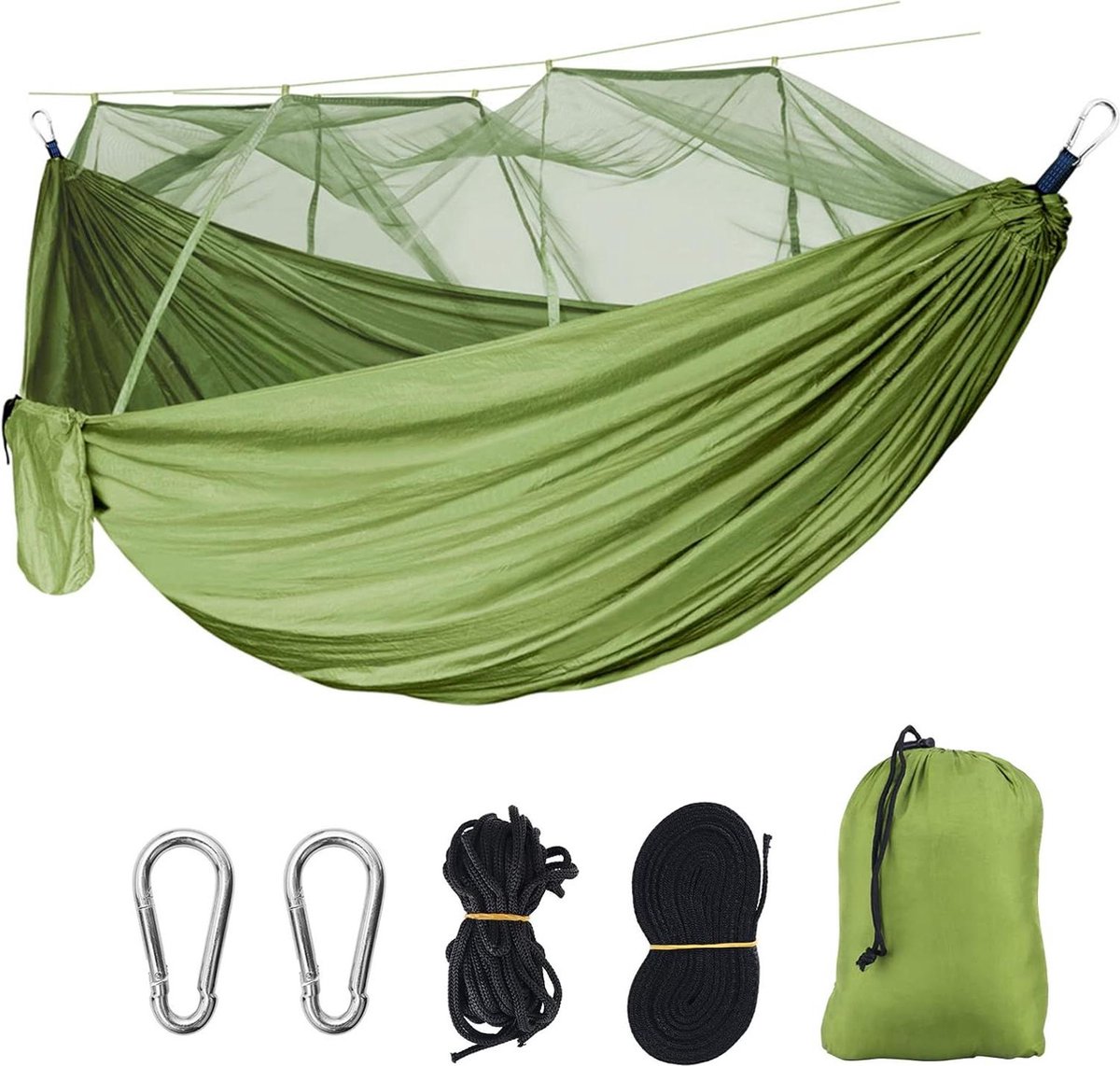 Lichtgewicht dubbele en enkele draagbare nylon 2-persoons hangmat met klamboe voor campingreizen buiten - picknick strand tuin - 102 x 55 inch hangmat 2 person (6152809655654)