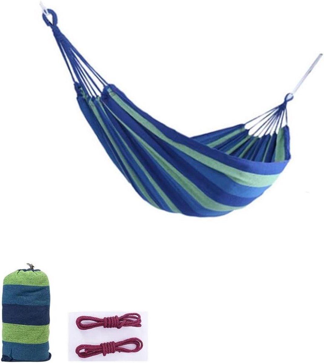 Outdoor geweven katoenen hangmat 2 persoons campinghangmat - draagbaar lichtgewicht - terras balkon tuin camping - blauw hangmat (9503652512675)